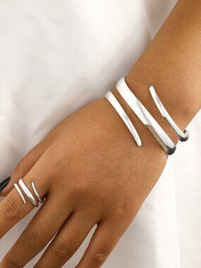 Spiral Cuff Bangles & Rings Set, adjustable, nice summer set looks modern, edgy,
